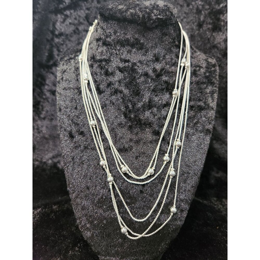 Liz Claiborne Silver-Tone Layered Beaded Station Necklace 36"